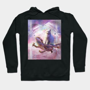 Space Cat Riding Bearded Dragon Lizard Hoodie